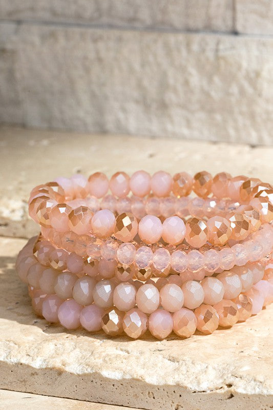 In Harmony Layered Glass Bead Bracelet Set in Opal Pink