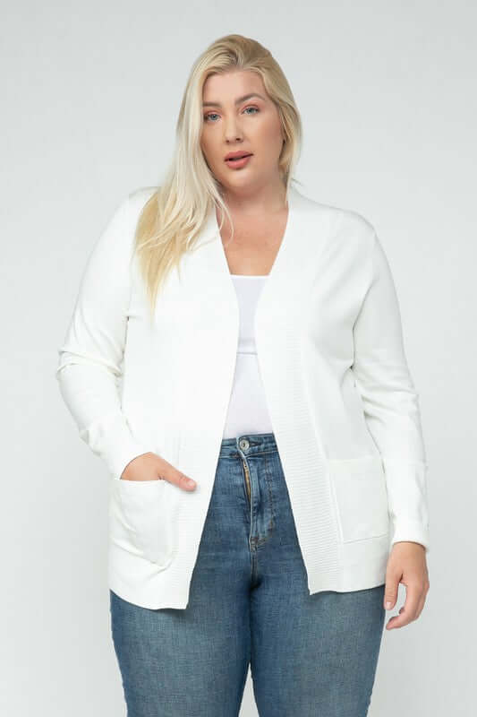 Face the Day Open Front Cardigan in Ivory - Curvy
