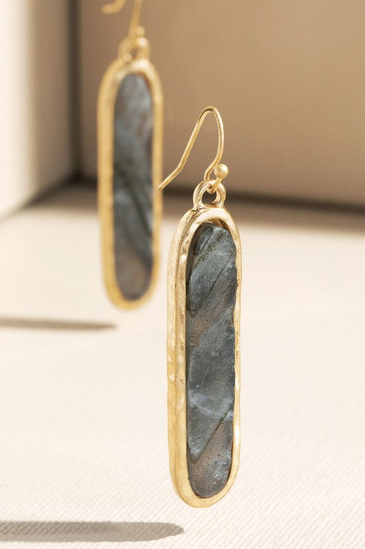 Natural Labradorite Stone Bar Earrings