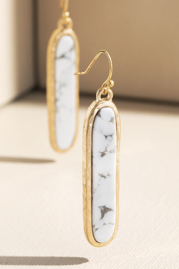 Natural White Howlite Stone Bar Earrings