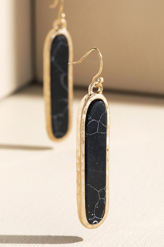 Natural Black Howlite Stone Bar Earrings