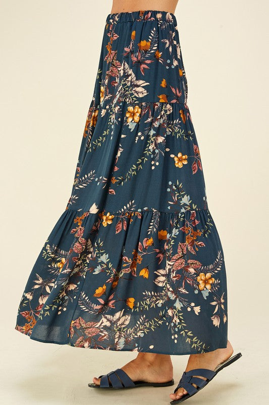 Simply the Best Floral Tiered Skirt in Teal