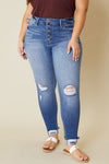 Brenda High Rise Button Fly Ankle Skinny Jean by Kan Can - Curvy