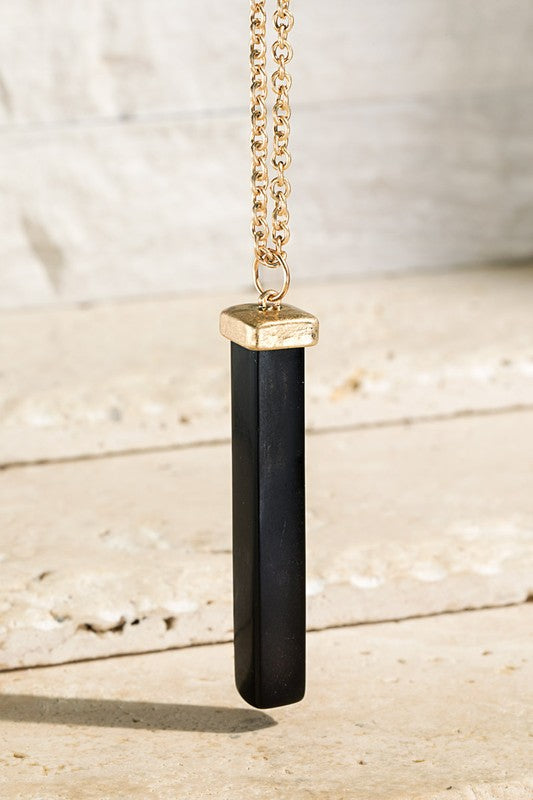 Semi-Precious Stone Bar Pendant 30" Necklace in Black