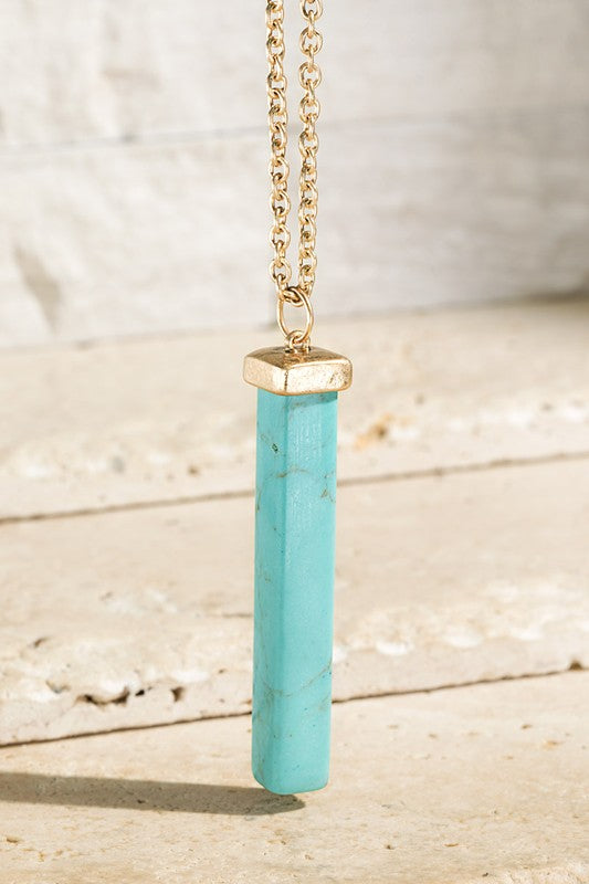 Semi-Precious Stone Bar Pendant 30" Necklace in Turquoise
