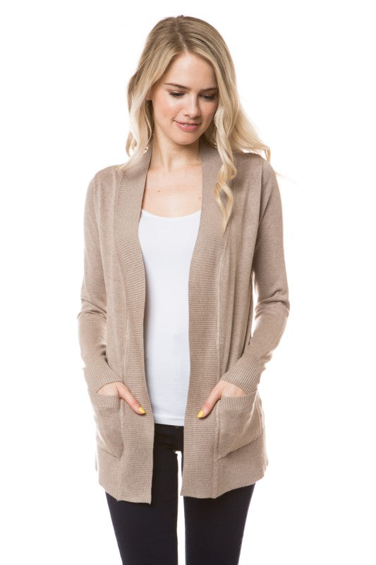 Face the Day Open Front Cardigan in Camel