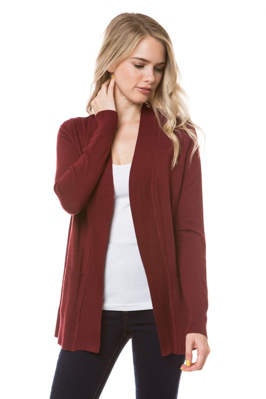 Face the Day Open Front Cardigan in Burgundy