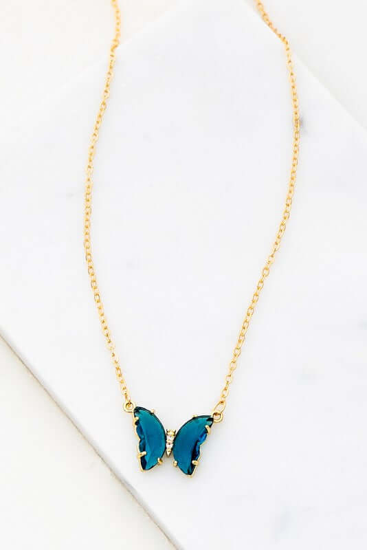 Gemstone and Crystal Butterfly Necklace in Blue