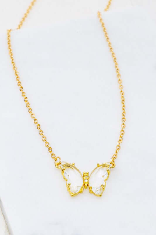 Gemstone and Crystal Butterfly Necklace in Clear