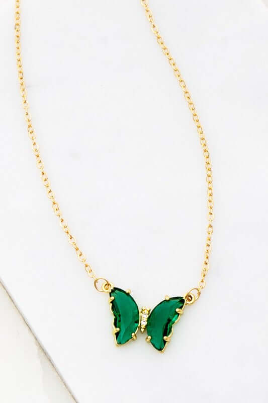 Gemstone and Crystal Butterfly Necklace in Green