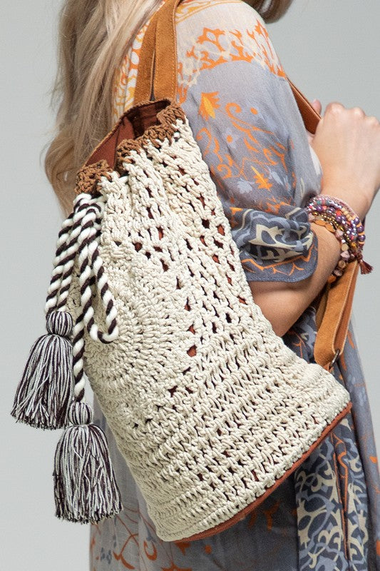 Time For a Getaway Crocheted Backpack Bag in Ecru