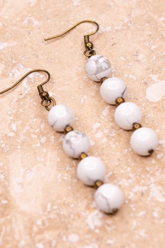 Blanca White Howlite Drop Bead Earrings in Bronze