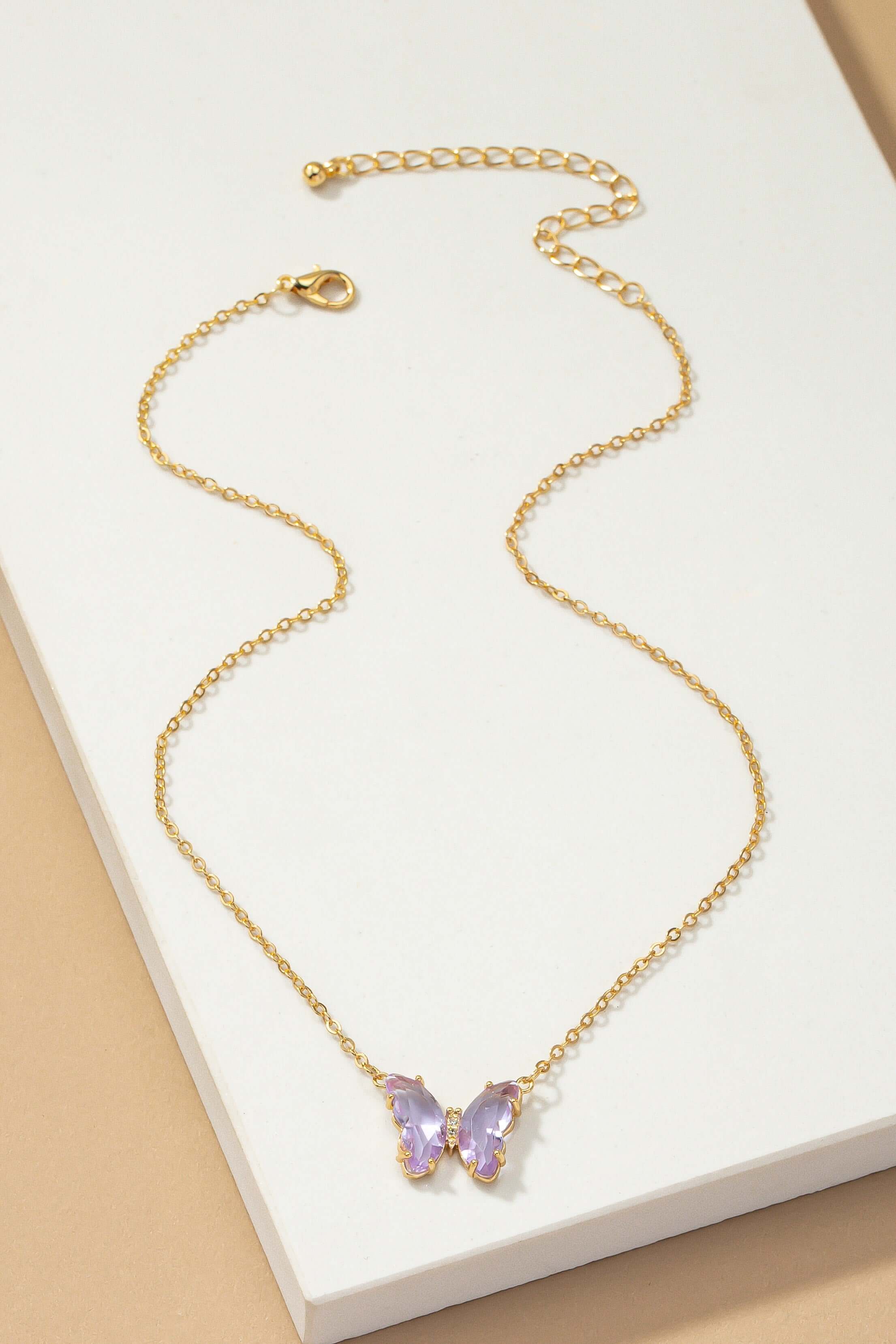 Gemstone and Crystal Butterfly Necklace in Violet