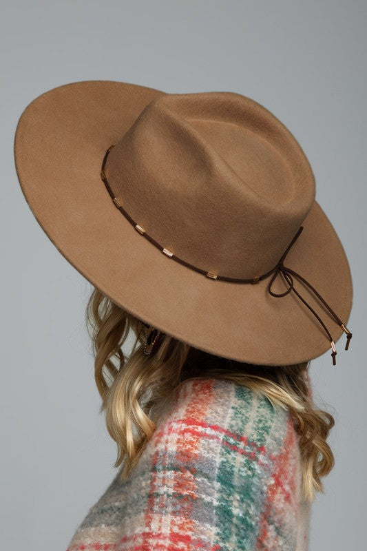 Odessa Bead and Suede Ribbon Trim Wool Panama Hat in Pecan