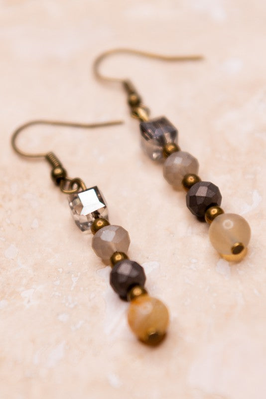 Rustic Natural Stone Drop Bead Earrings in Bronze