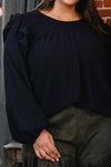 Serena Ruffle Sleeve Blouse in Black - Curvy