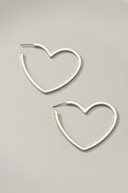 Open Heart Hoop Earrings in Silver