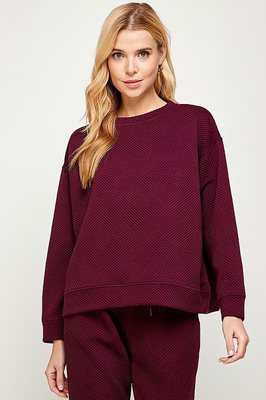 Greer Textured Sweatshirt in Deep Burgundy