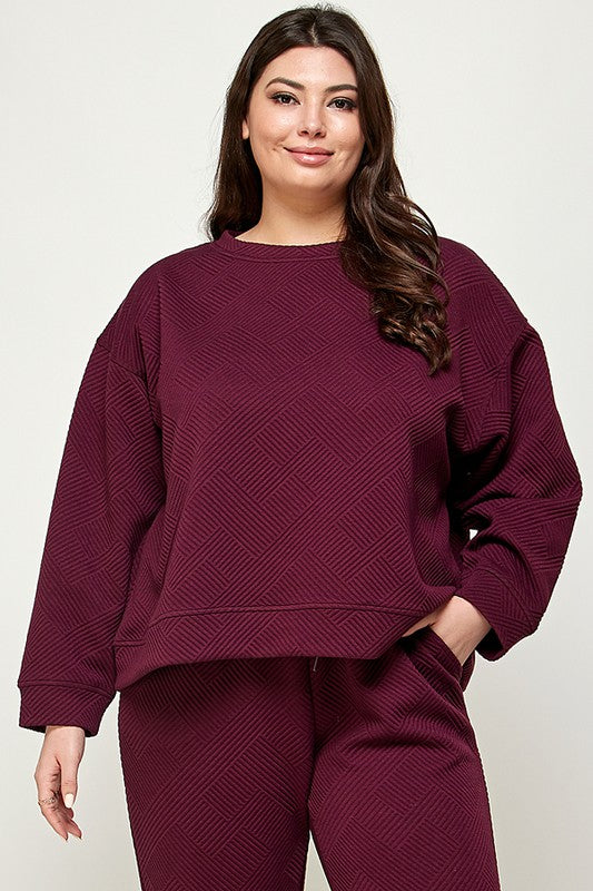 Greer Textured Sweatshirt in Deep Burgundy - Curvy