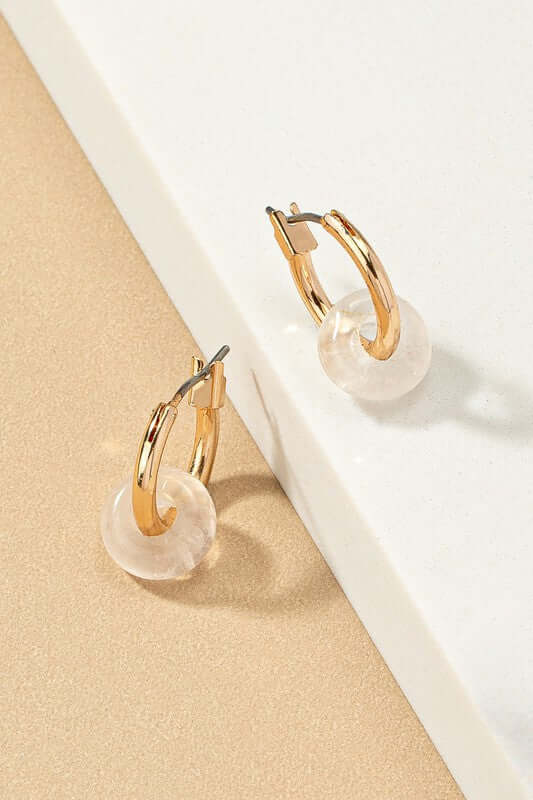 Bistro Natural Stone Huggie Hoop Earrings in Rose Quartz and Gold