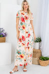 Bursting with Joy Floral Maxi Dress in Peach - Curvy