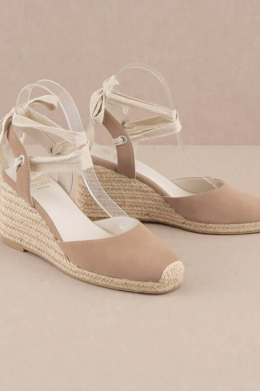 Kate Lace Up Espadrille Wedge Sandal in Beige