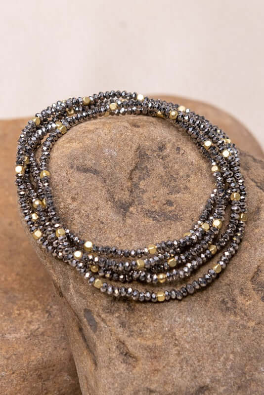 Stacy Set of Five Stretch Glass Seed Bead Bracelets in Charcoal