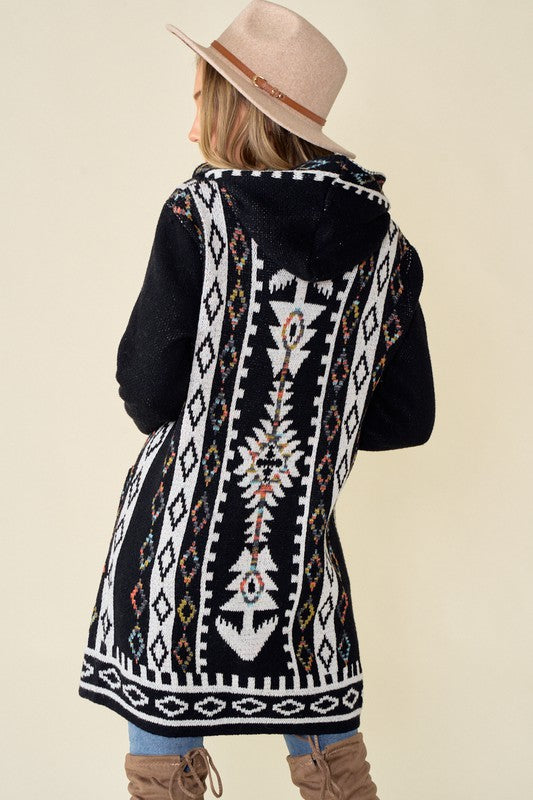 Big Sky Open Front Hooded Cardigan in Black