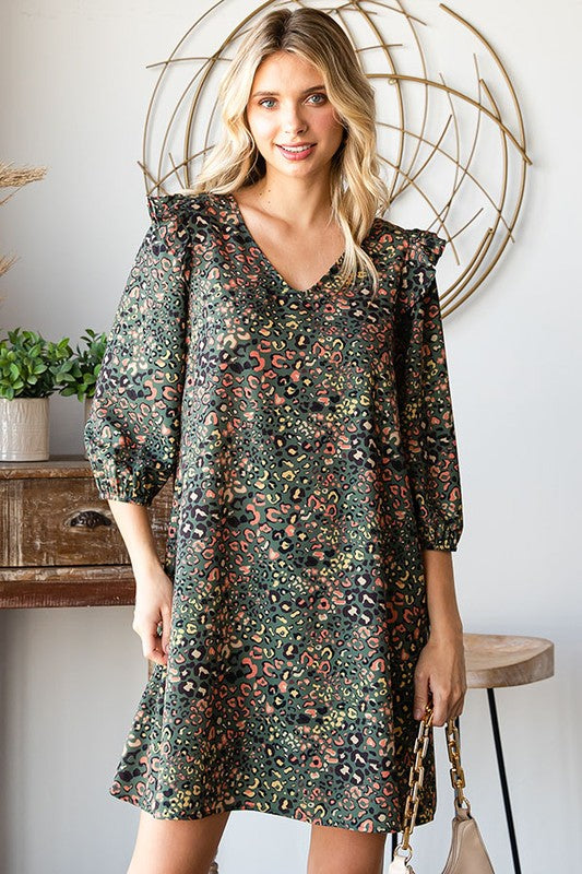 Smile For Awhile Leopard Print Dress in Olive - Curvy