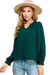 She's All That Textured V-Neck Blouse in Hunter Green
