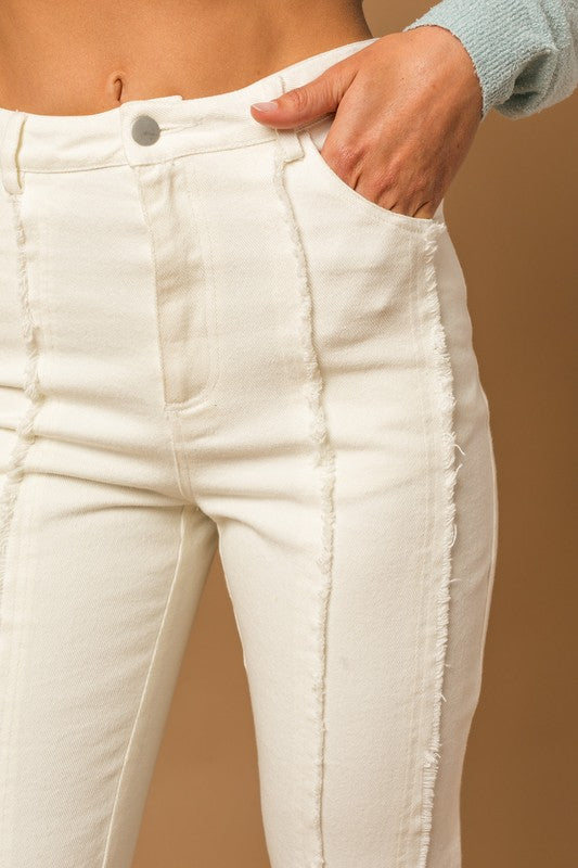 Ashlyn Frayed Hem Flare Pants in Cream