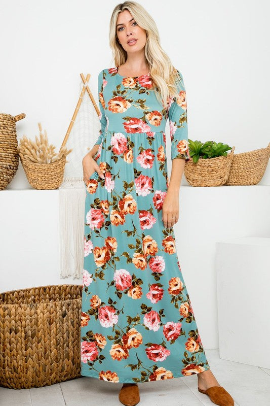 A Joyous Time Floral Maxi Dress in Sage