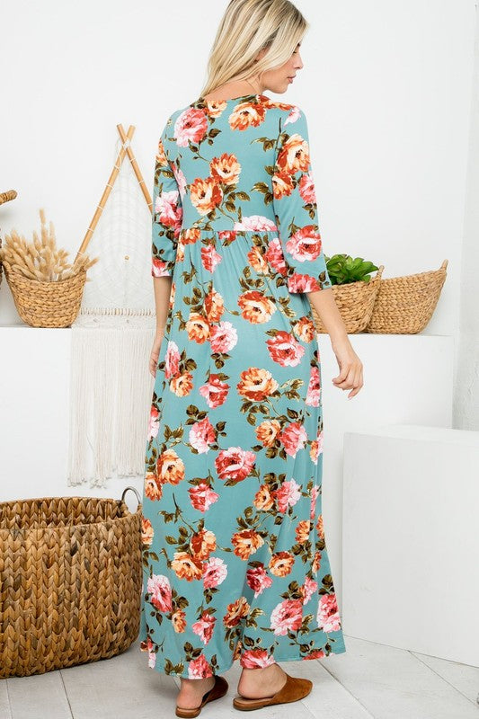 A Joyous Time Floral Maxi Dress in Sage - Curvy