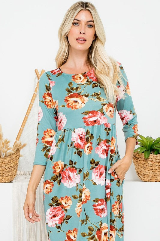 A Joyous Time Floral Maxi Dress in Sage - Curvy