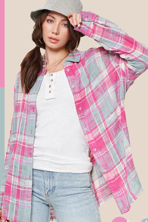 Picking Peonies Button Down Top in Pink