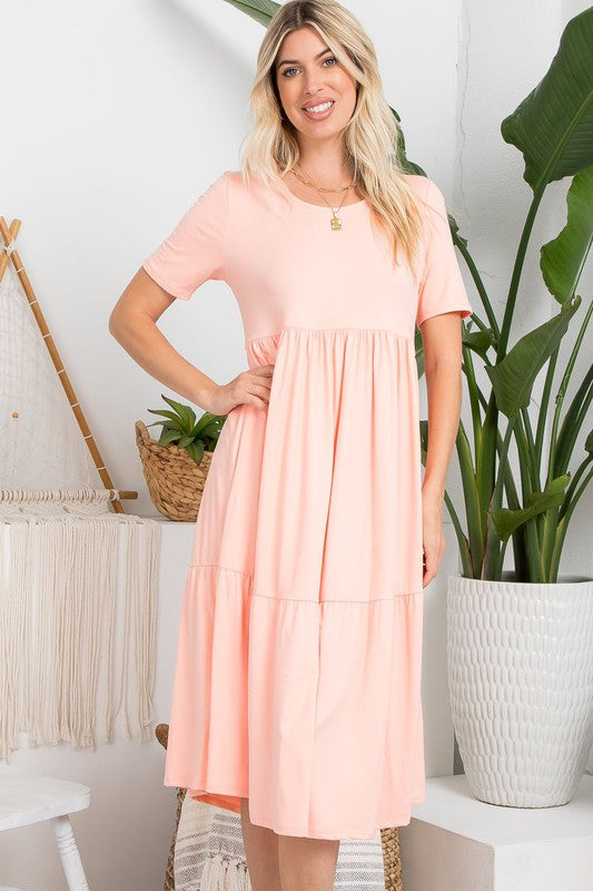 Create Your Joy Tiered Midi Dress in Peach - Curvy