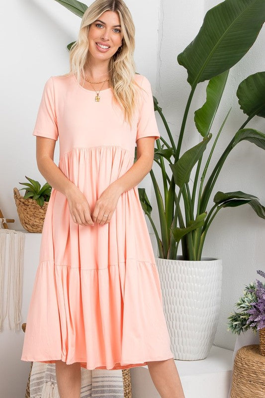 Create Your Joy Tiered Midi Dress in Peach