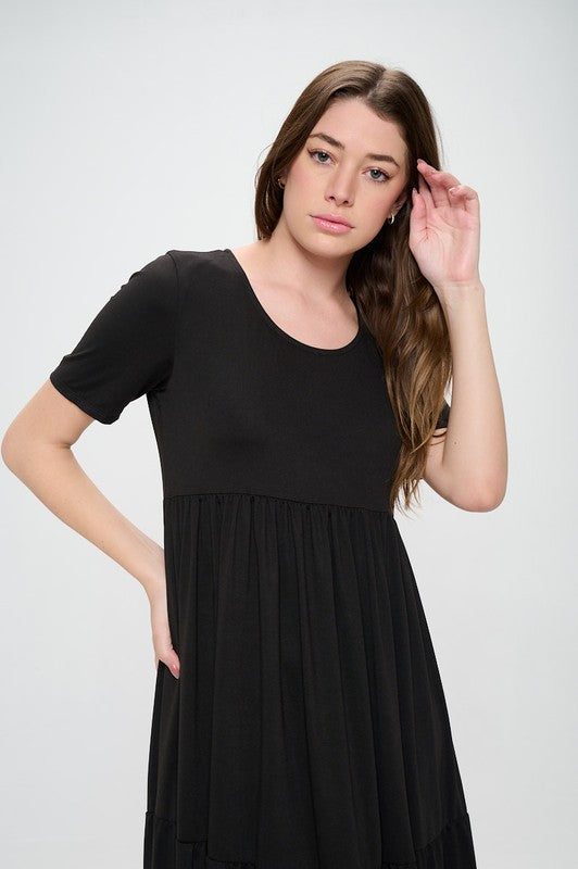 Create Your Joy Tiered Midi Dress in Black - Curvy