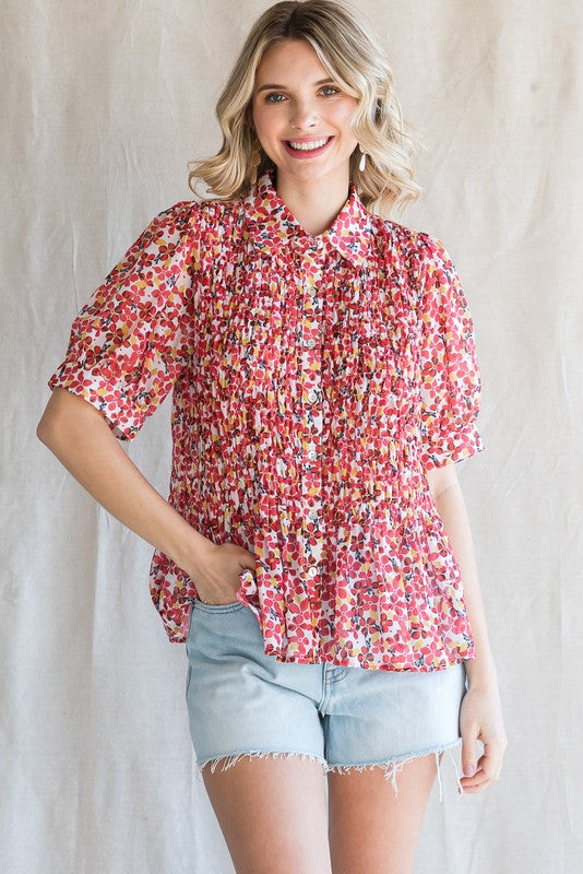 Pick of the Bunch Floral Chiffon Blouse in Red