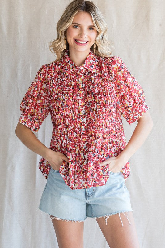 Pick of the Bunch Floral Chiffon Blouse in Red