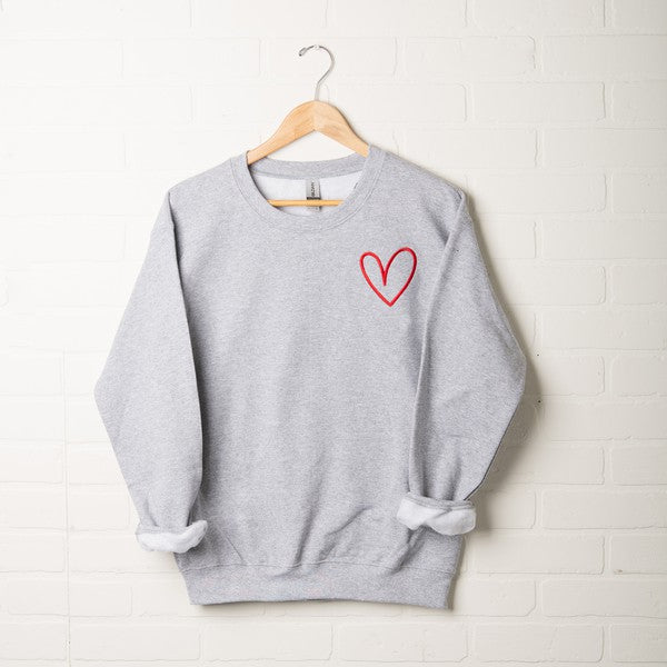 Embroidered Hand Drawn Heart Graphic Sweatshirt in Graphite