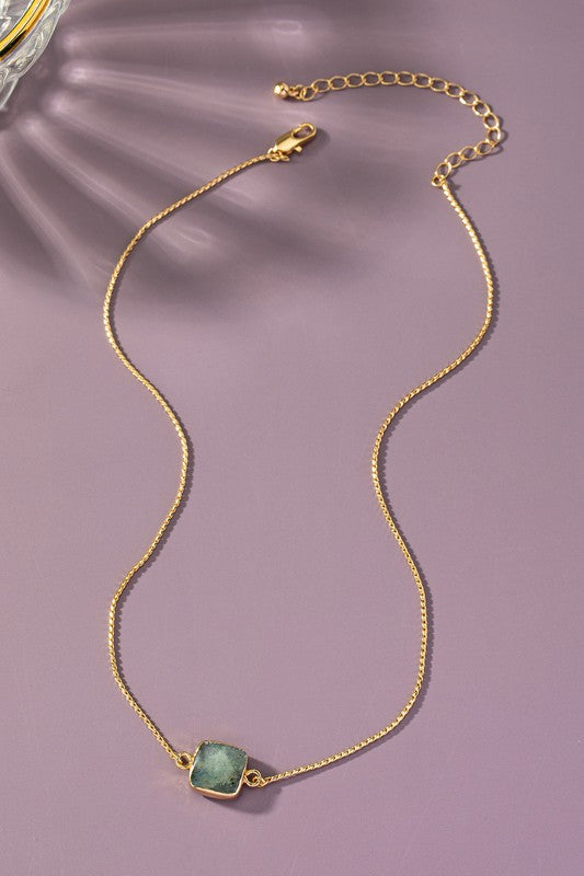 Square Grey Labradorite Stone 16" Necklace in Gold