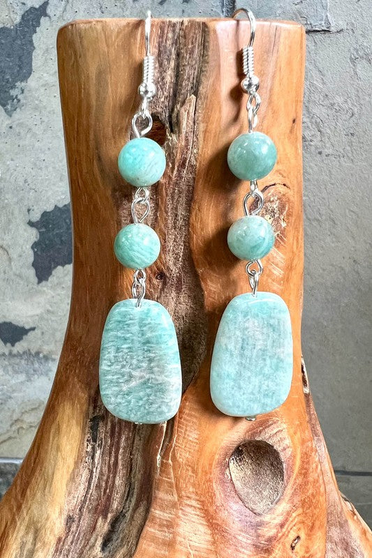 Trudy Natural Aqua Stone Dangle Earrings in Silver