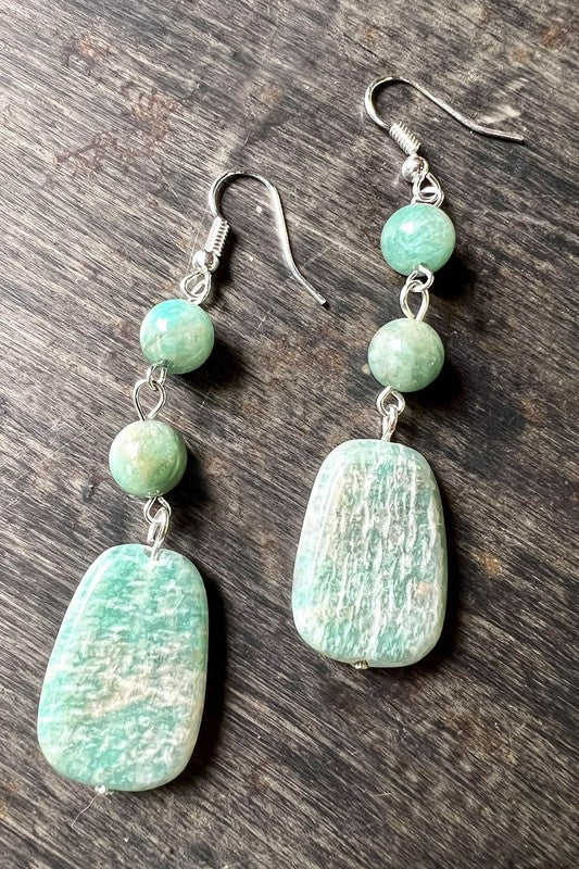 Trudy Natural Aqua Stone Dangle Earrings in Silver