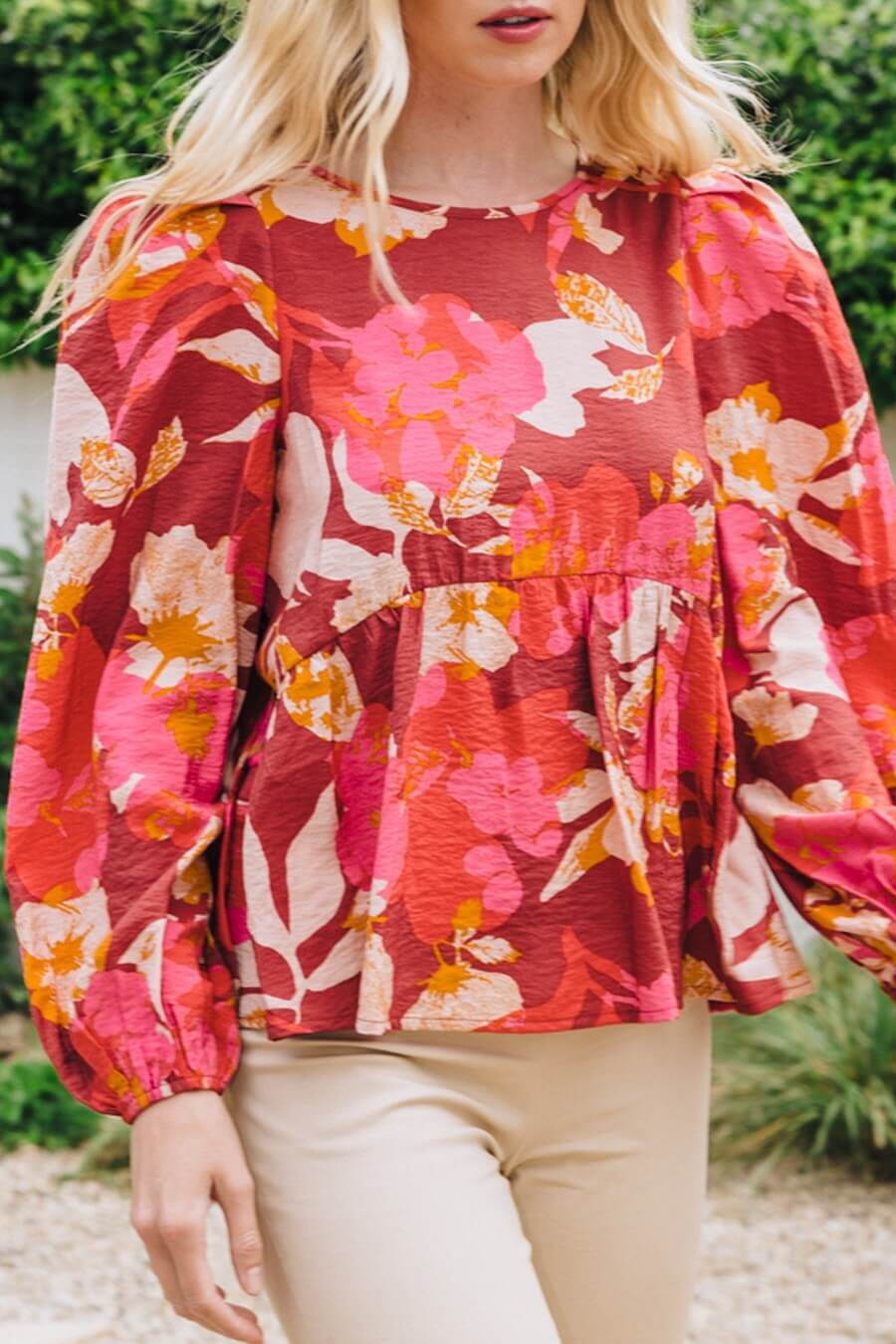 Kourtney Floral Peplum Top in Brick Multi