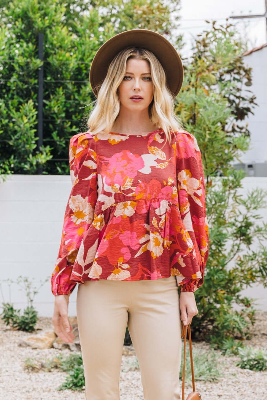 Kourtney Floral Peplum Top in Brick Multi