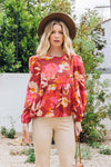 Kourtney Floral Peplum Top in Brick Multi