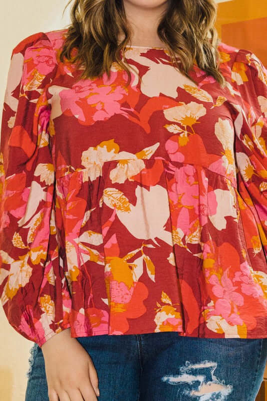 Kourtney Floral Peplum Top in Brick Multi - Curvy