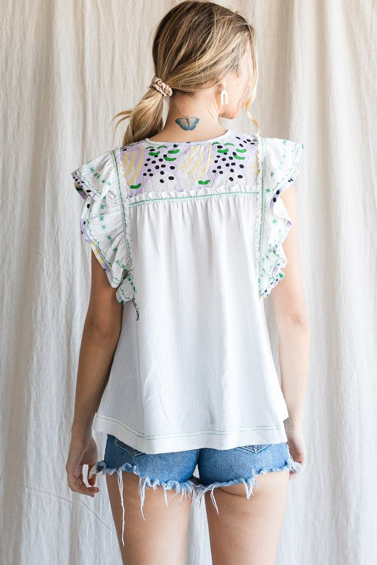 Back Atcha! Embroidered Detail Blouse in Lilac