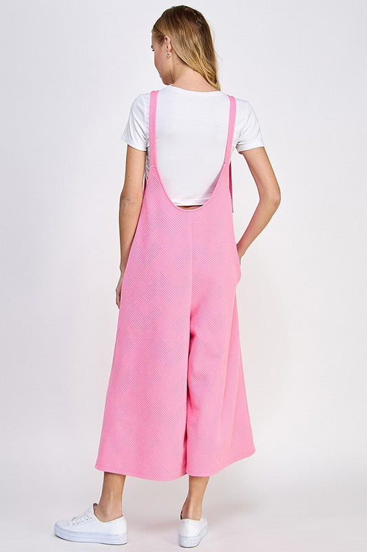 Harlow Textured Cropped Overalls in Cream - Curvy